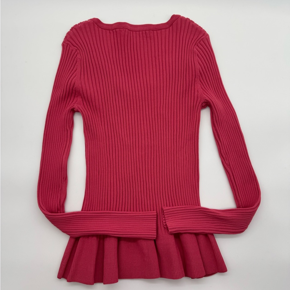 Boston Proper Deep Coral Ribbed Long Sleeve Peplum Top, Size Medium - Picture 3 of 12